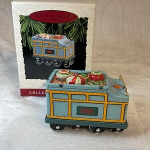 1995 Christmas Hallmark Ornament METAL TIN‎ Yuletide Central TRAIN TENDER CAR #2